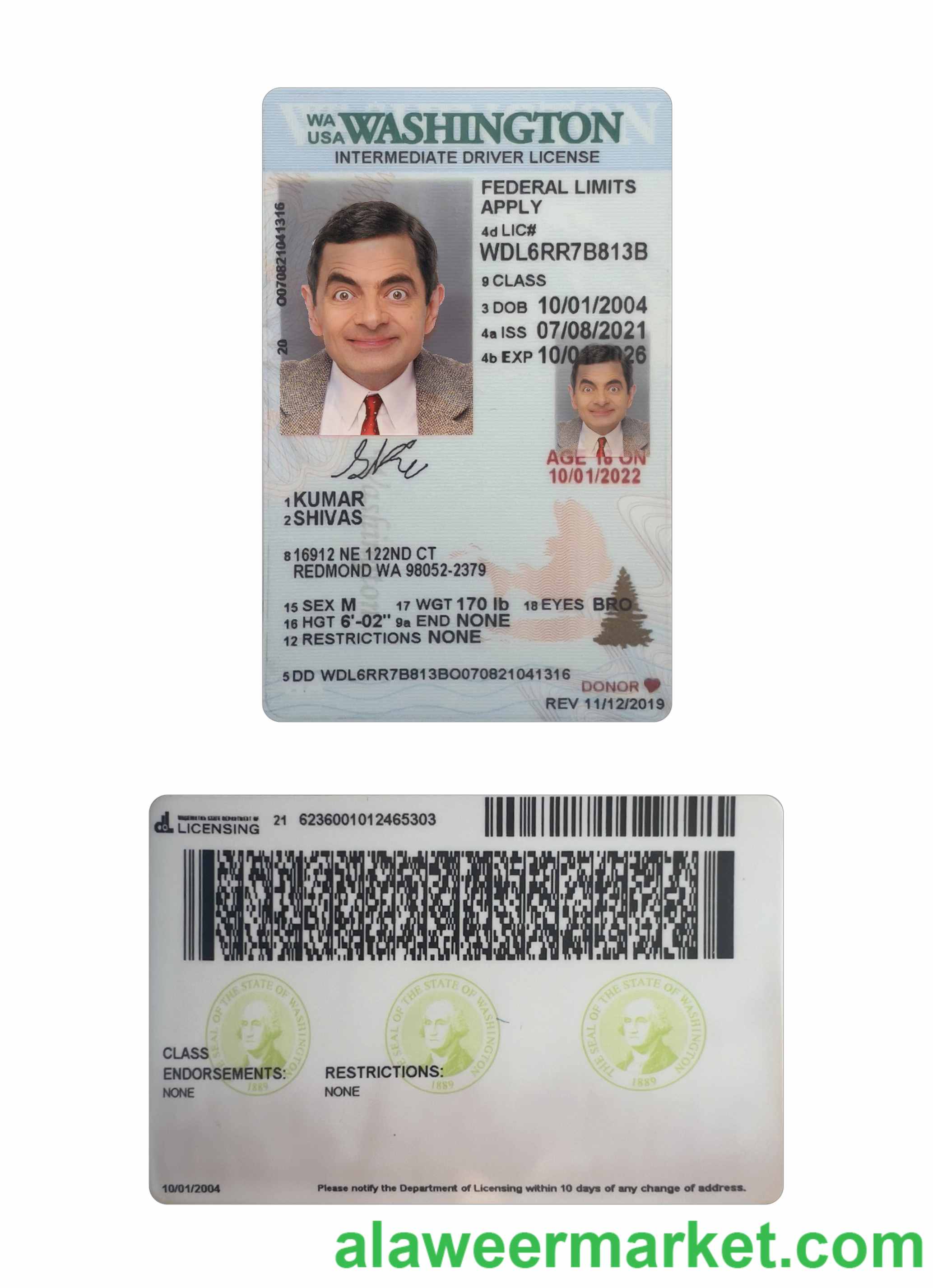 USA Washington under 21 intermediate driving license